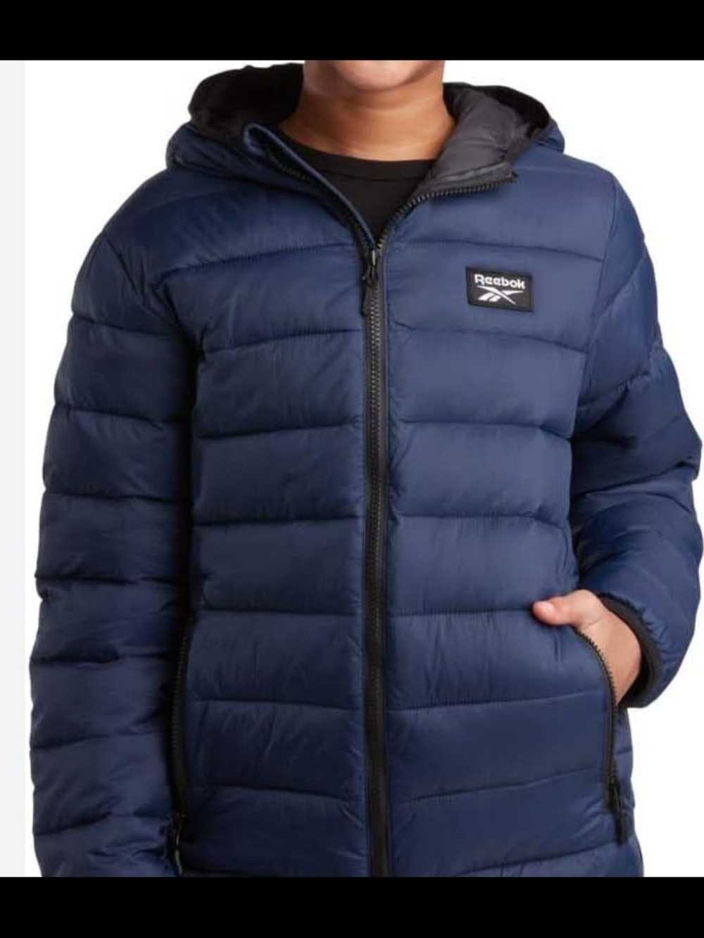 Reebok Boys Navy Quilted Puffer Jacket with Hood